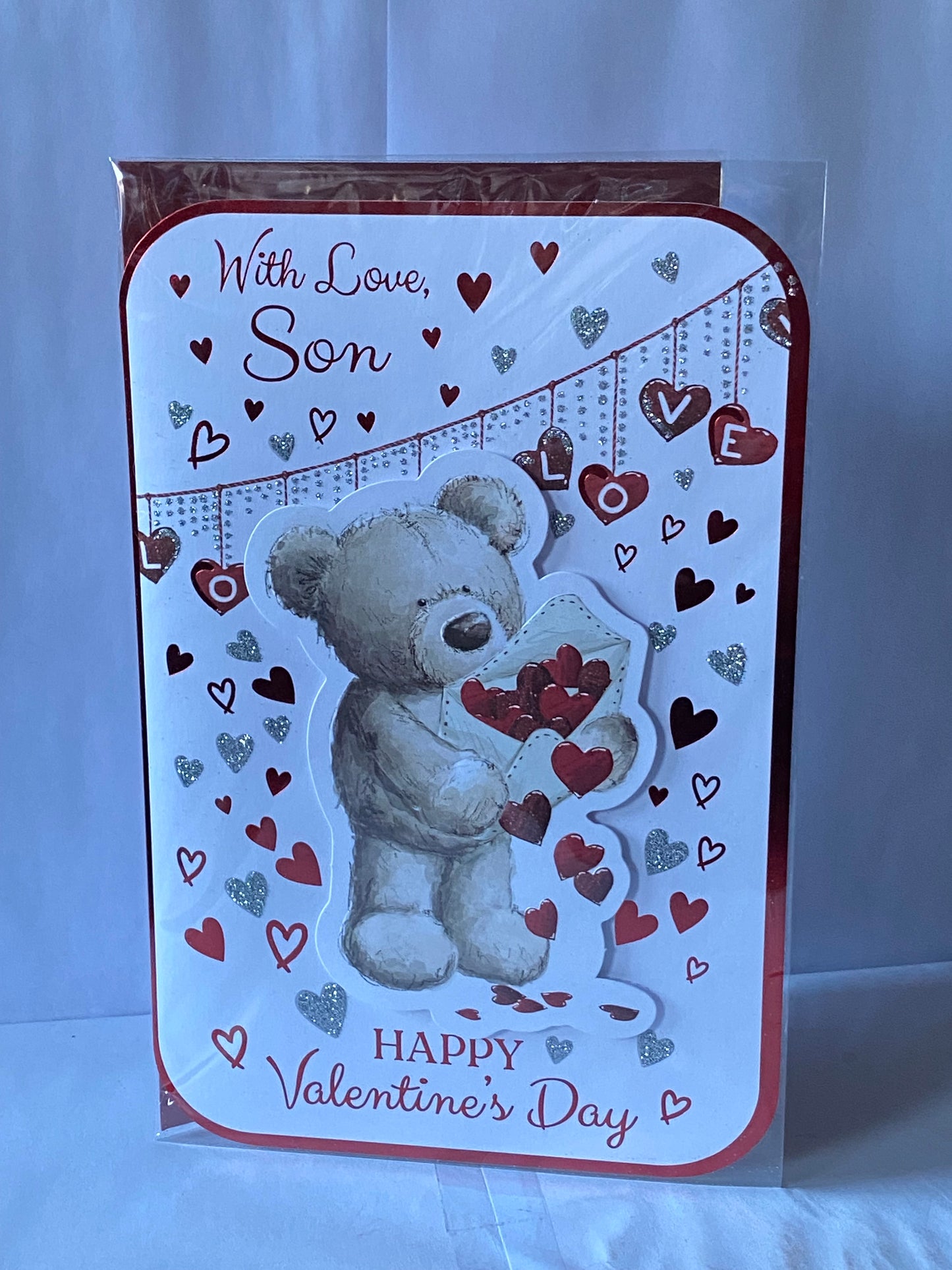 With Love Son Happy Valentine's Day Valentines Day Card Teddies/Hearts/Envelope 3D/Glitter/Foil Detail(PRELUDE45320)