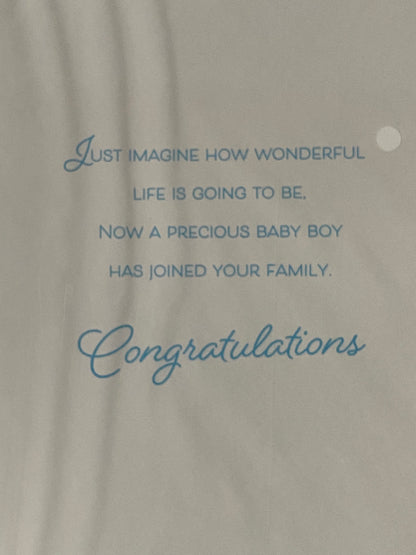 Congratulations On The Birth Of Your Baby Boy New Baby Your Son Born Birth Card Baby Teddy/Blue Balloon+Elephant Foil Detail(PH45873A)