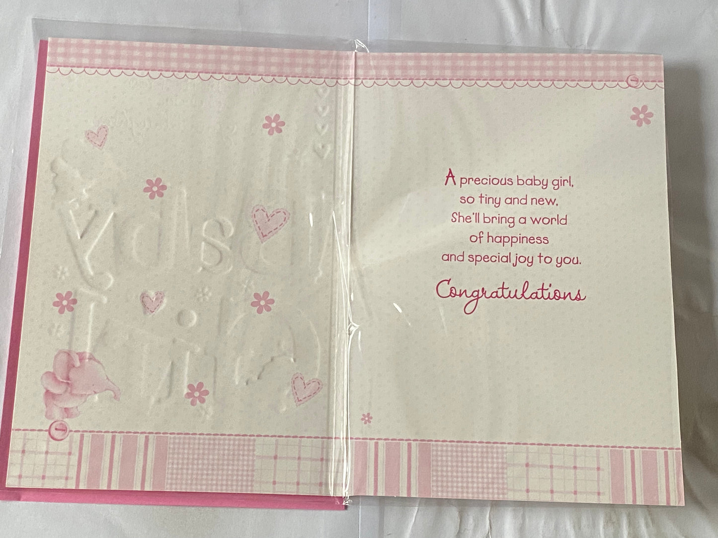 On The Birth of Your Gorgeous Great-Granddaughter Baby Girl New Baby Born Card To The Great-Grandparents White/Pink Elephant/Rabbit Foil Detail (PH38863E)