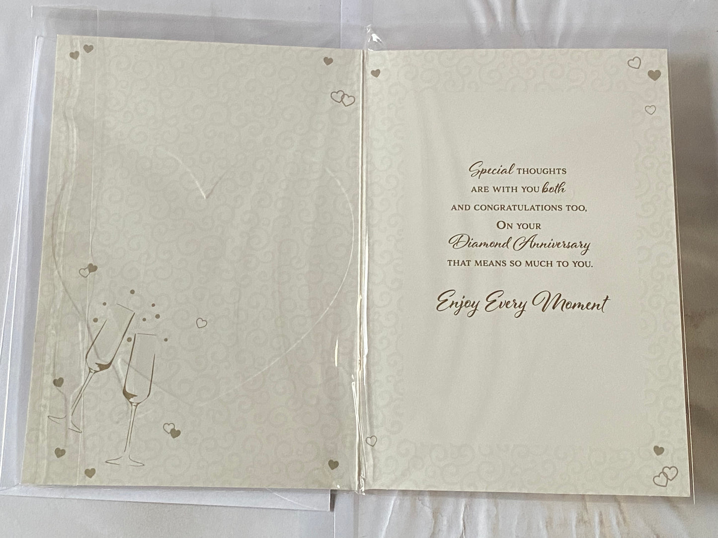 To A Special Couple On Your Diamond Anniversary Your 60th Wedding Anniversary Card Gold Heart/Pink Champagne Flutes Foil Detail(PH48409B)