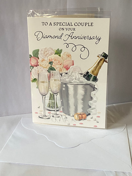 To A Special Couple On Your Diamond Anniversary 60th Wedding Anniversary Card Champagne/Flutes/Ice Bucket/Flowers Foil Detail(NC-VA246A)