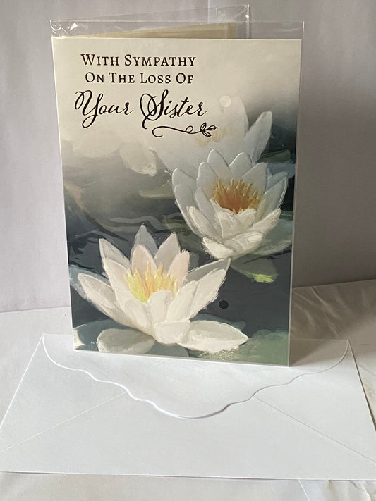 With Sympathy On The Loss of Your Sister Sympathy Card Condolence Big White Lilies Foil Detail(NC-VA222A)