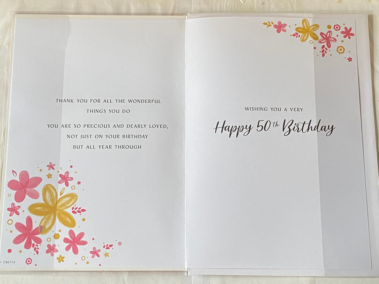 To A Lovely Mum On Your 50th Birthday Card Age 50 50th Fifty Pink/Silver/Gold Words/Stars Glitter/Foil Detail(REGALC80774)