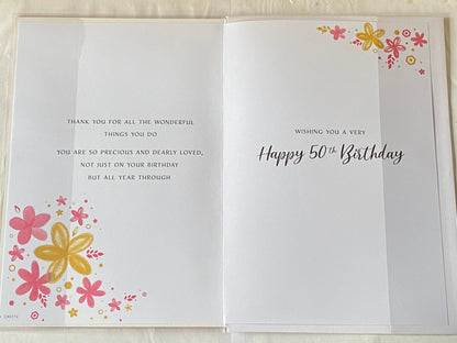 To A Lovely Mum On Your 50th Birthday Card Age 50 50th Fifty Pink/Silver/Gold Words/Stars Glitter/Foil Detail(REGALC80774)