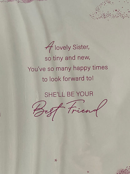 A Beautiful Baby Sister How Exciting For You New Baby Card Birth Born Cute Penguin/Pink Blanket(PH50278A)