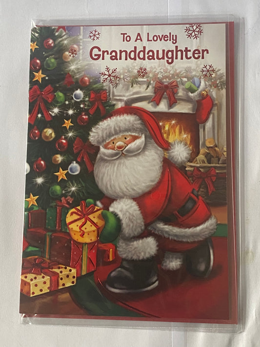 To A Lovely Granddaughter Christmas Card Cute Santa/Tree/Presents(NC-VX111B)