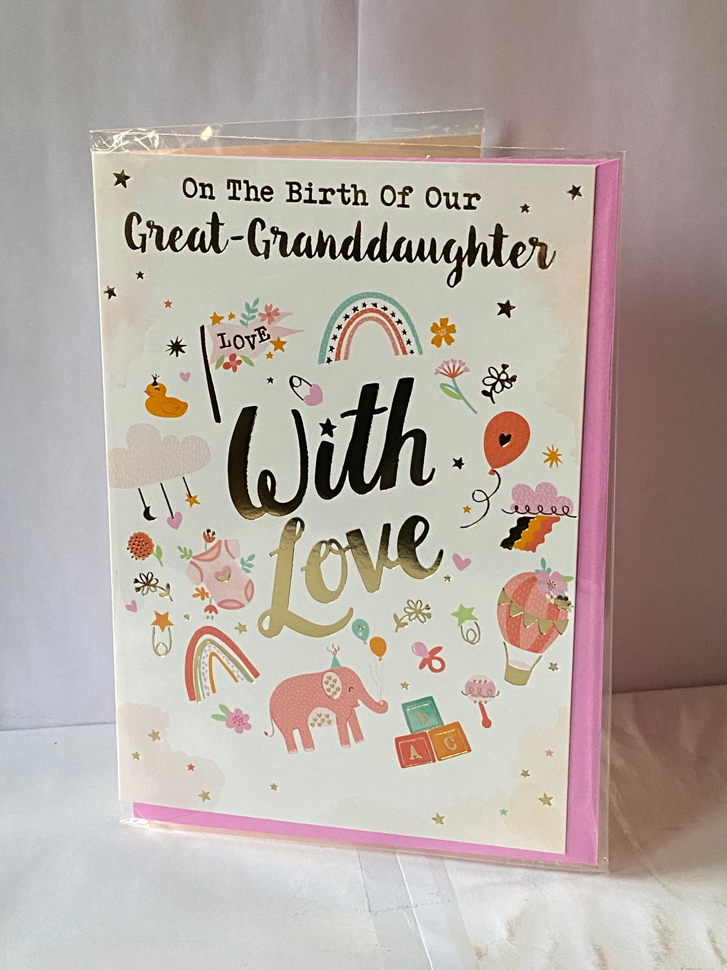 On The Birth Of Our Great-Granddaughter With Love Baby Girl New Baby Born Birth Card From The Great-Grandparents Multi Pictures/Gold Words(PH50280B)