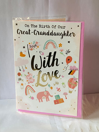 On The Birth Of Our Great-Granddaughter With Love Baby Girl New Baby Born Birth Card From The Great-Grandparents Multi Pictures/Gold Words(PH50280B)
