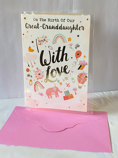 On The Birth Of Our Great-Granddaughter With Love Baby Girl New Baby Born Birth Card From The Great-Grandparents Multi Pictures/Gold Words(PH50280B)