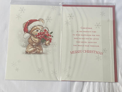 To A Very Special Granddaughter At Christmastime Christmas Card Teddy Basket Flowers/Red Words(PH46999B)