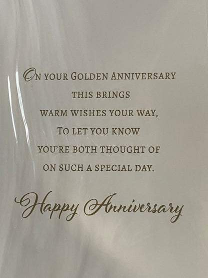 Special Wishes On Your Golden Anniversary 50th Wedding Anniversary Card Pink Champagne Bottle/Flutes/Roses/Presents Foil Detail(NC-VA287A)