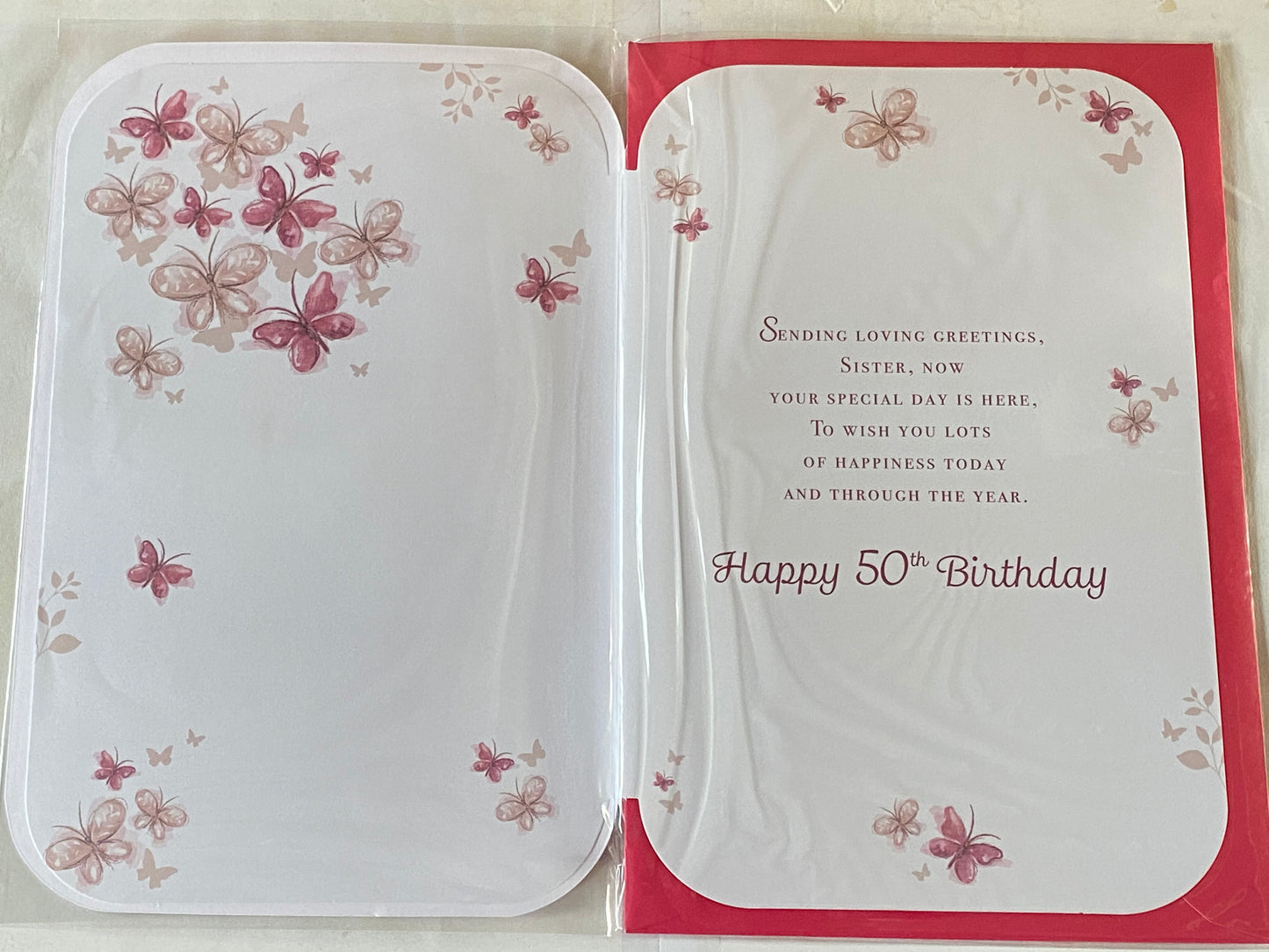 Special Wishes Sister On Your 50th Birthday Especially For You Birthday Card Age 50 Fifty Pink/Gold Butterflies/Words 3D/Foil Detail(PRELUDE39555)