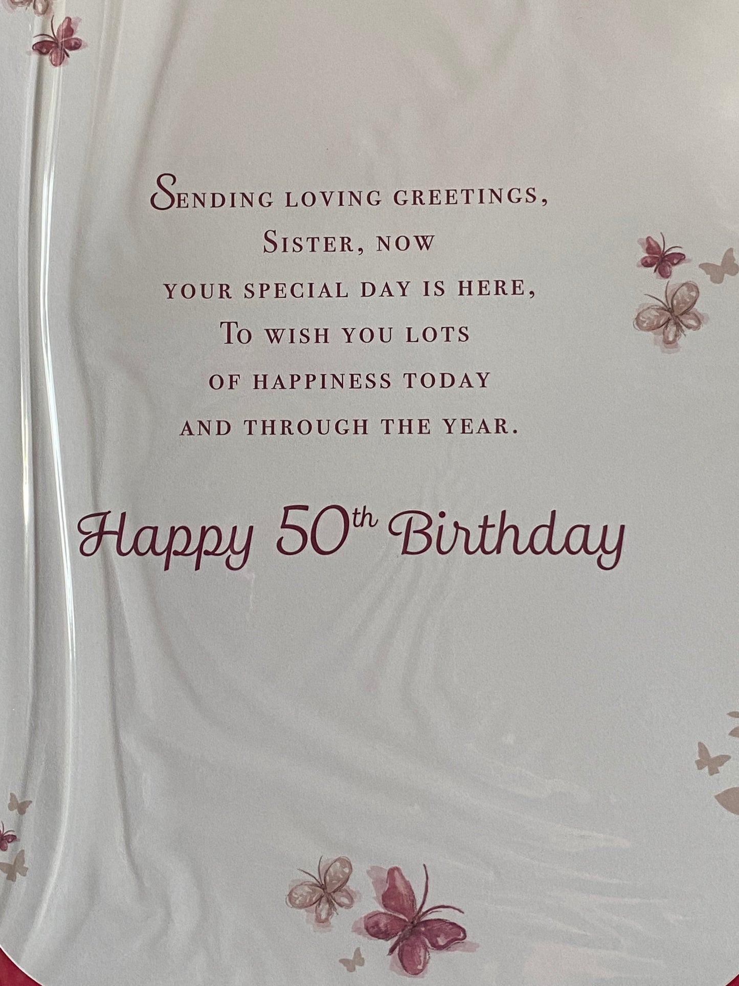 Special Wishes Sister On Your 50th Birthday Especially For You Birthday Card Age 50 Fifty Pink/Gold Butterflies/Words 3D/Foil Detail(PRELUDE39555)