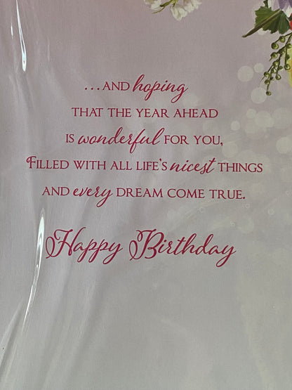 70th Birthday Wishes For My Wife Happy Birthday Card Purple/Gold/Pink Flowers/Butterflies/Words Age 70 Seventy 3D/Foil Detail(PRELUDE44063)