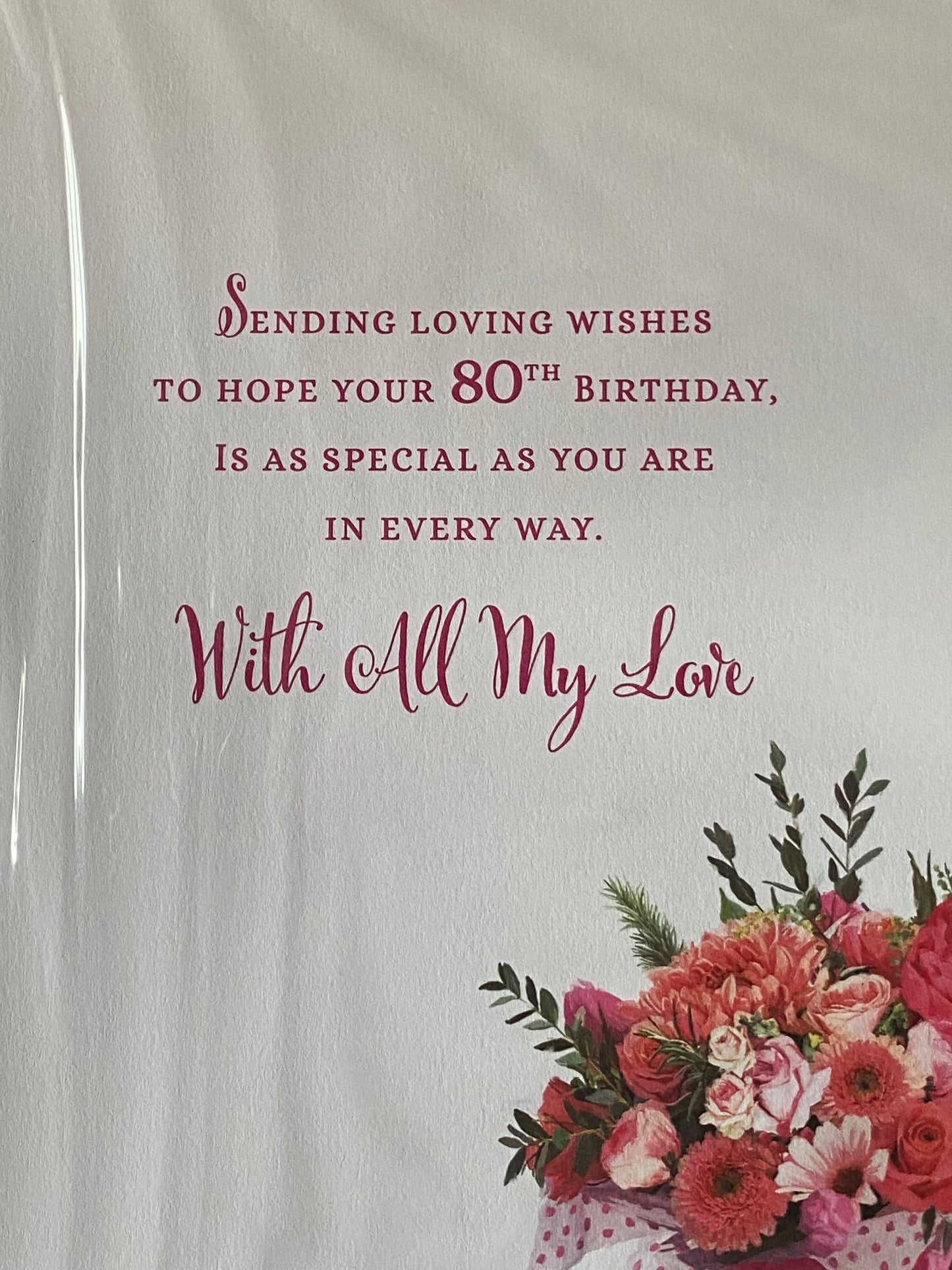 To My Wonderful Wife On Your 80th Happy Birthday Card Age 80 80th Eighty Eightieth Bouquet Flowers/Words 3D/Foil Detail(PRELUDE48194)