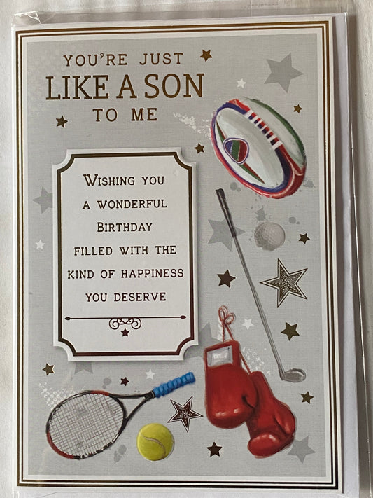 You're Just Like A Son To Me Birthday Card Sports Equipment/Gold Words Foil Detail(PH48397A)