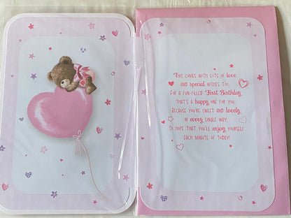 Happy 1st Birthday Granddaughter Adorable Baby Girl Birthday Card Granddaughter's First 1st Age 1 One Birthday Pink-Teddy/Heart 3D/Foil Detail(PRELUDE49758)