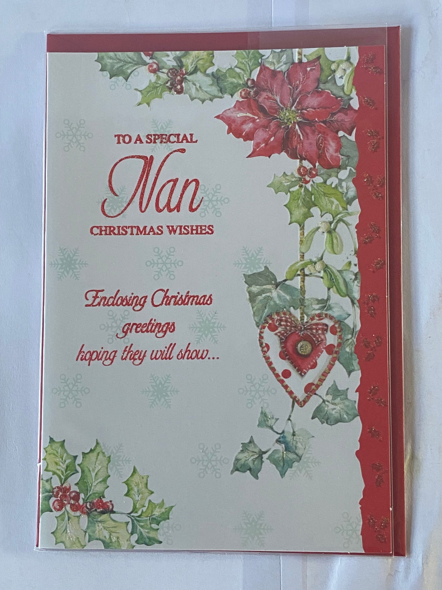 To A Special Nan Christmas Wishes Christmas Card Traditional Flower/Heart(SXC50-692B)