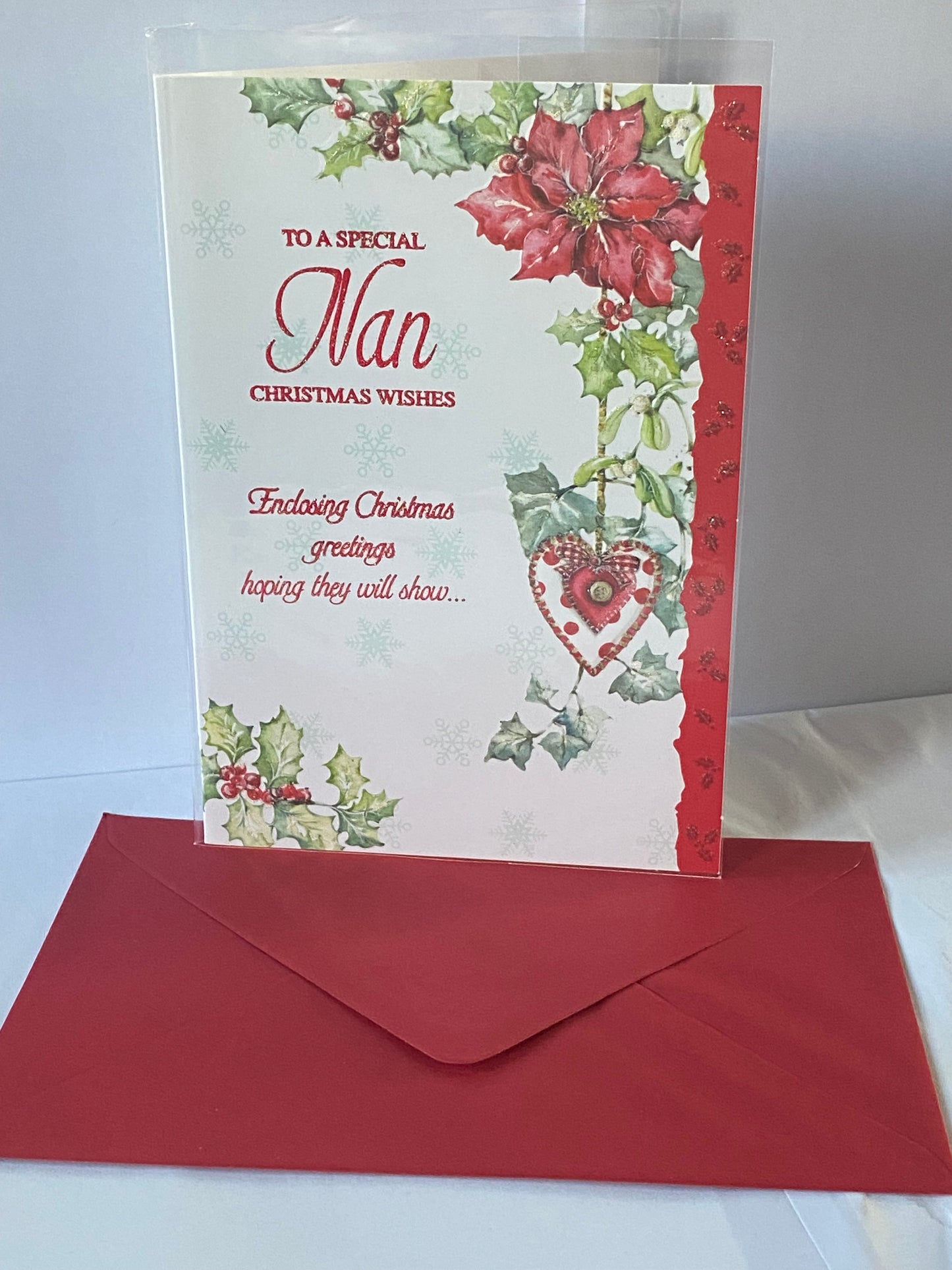 To A Special Nan Christmas Wishes Christmas Card Traditional Flower/Heart(SXC50-692B)