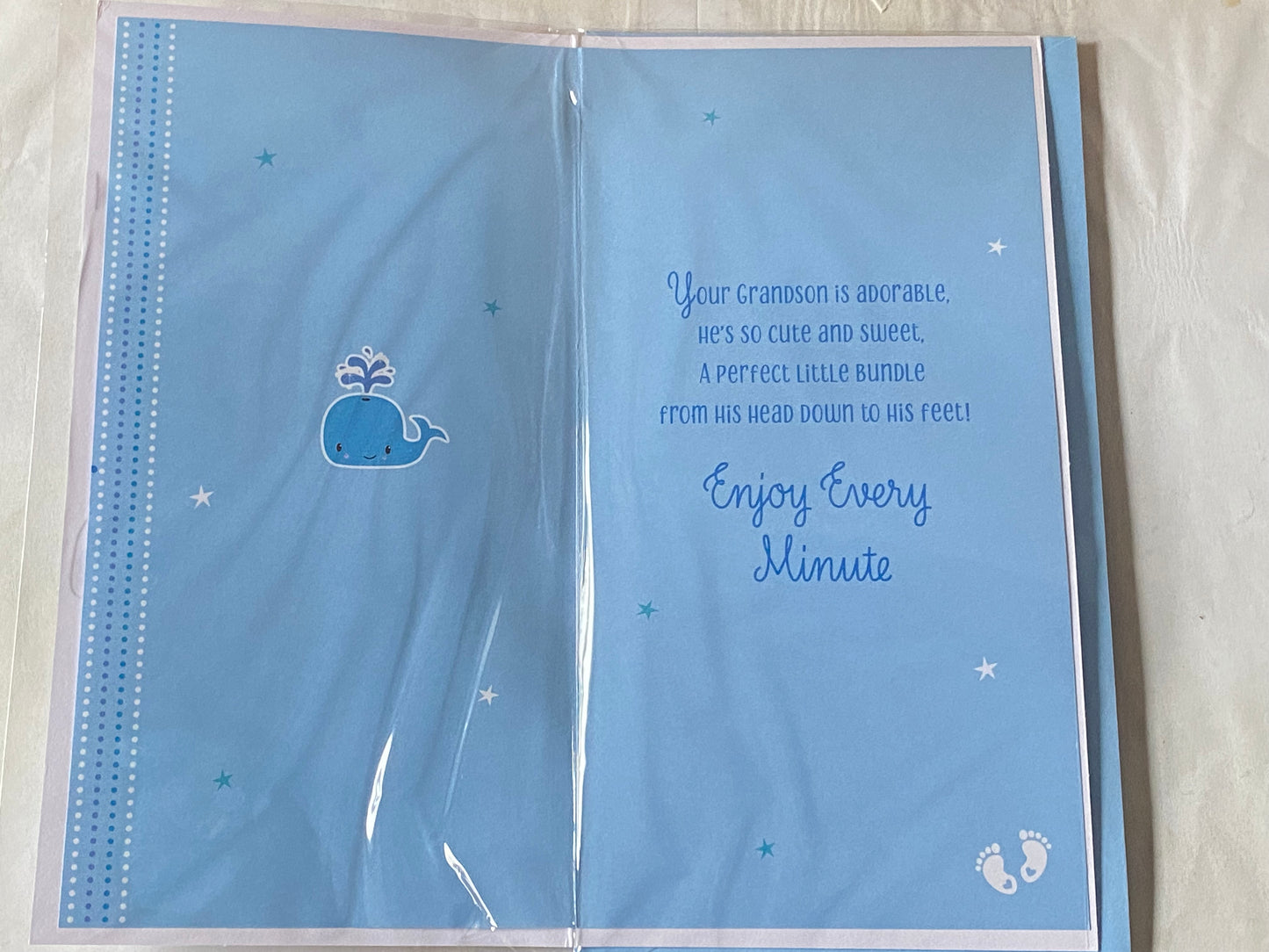 A New Grandson Congratulations New Baby Boy Born Birth Card Your To The Grandparents White/Blue Baby Clothes 3D/Foil Detail(PRELUDE49757)