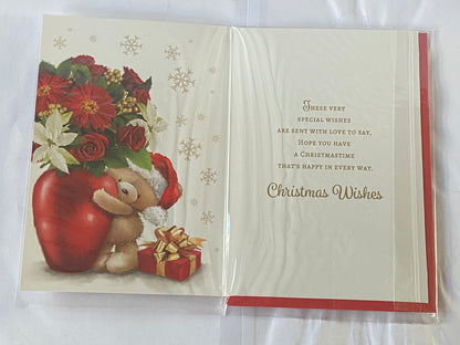 To A Very Special Nan Christmas Card Standing Teddy/Red Flowers/Vase(NC-VX136B)