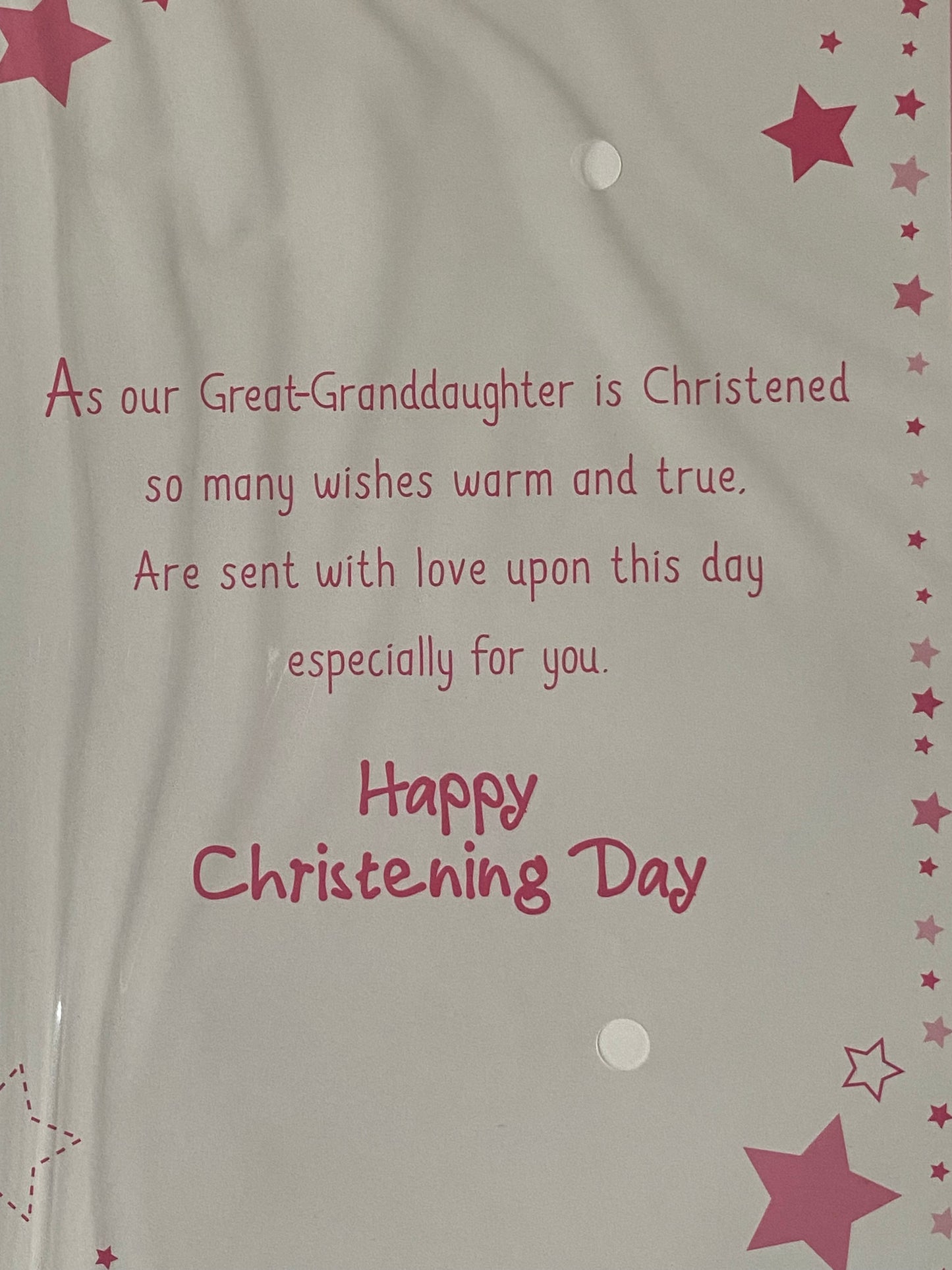 With Love On The Christening Of Our Great-Granddaughter Cute As A Button Christening Card Great-Granddaughter's Christening Day Card Pink-Teddies/Words/Stars Foil Design(PH39998E)