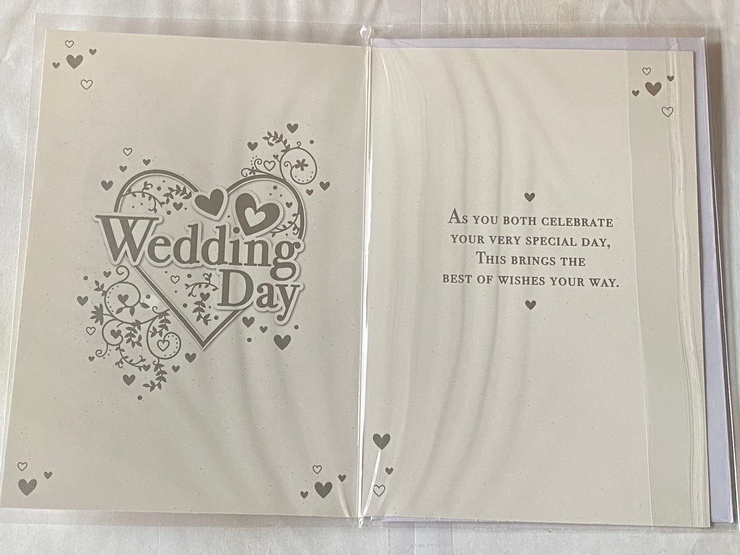 On Your Wedding Day Card White/Silver Hearts/Words Glitter/Foil Detail(PH43442-2E)