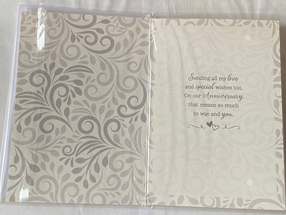 On Our Anniversary With Love Wedding Anniversary Card Husband Wife White/Silver Hearts/Words Foil Detail(PH49495E)