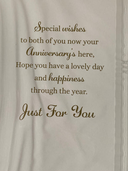 To A Very Special Couple On Your First Anniversary 1st Wedding Anniversary Card Teddies Holding Flowers+Kissing Foil Detail(VA051A)