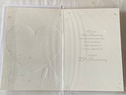 Congratulations On Your Silver Anniversary 25th Wedding Anniversary Card Silver Heart/Pink Champagne/Flute Foil Detail(PH48409A)