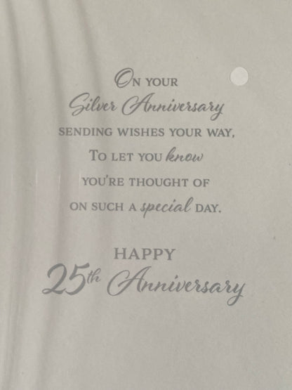 Congratulations On Your Silver Anniversary 25th Wedding Anniversary Card Silver Heart/Pink Champagne/Flute Foil Detail(PH48409A)