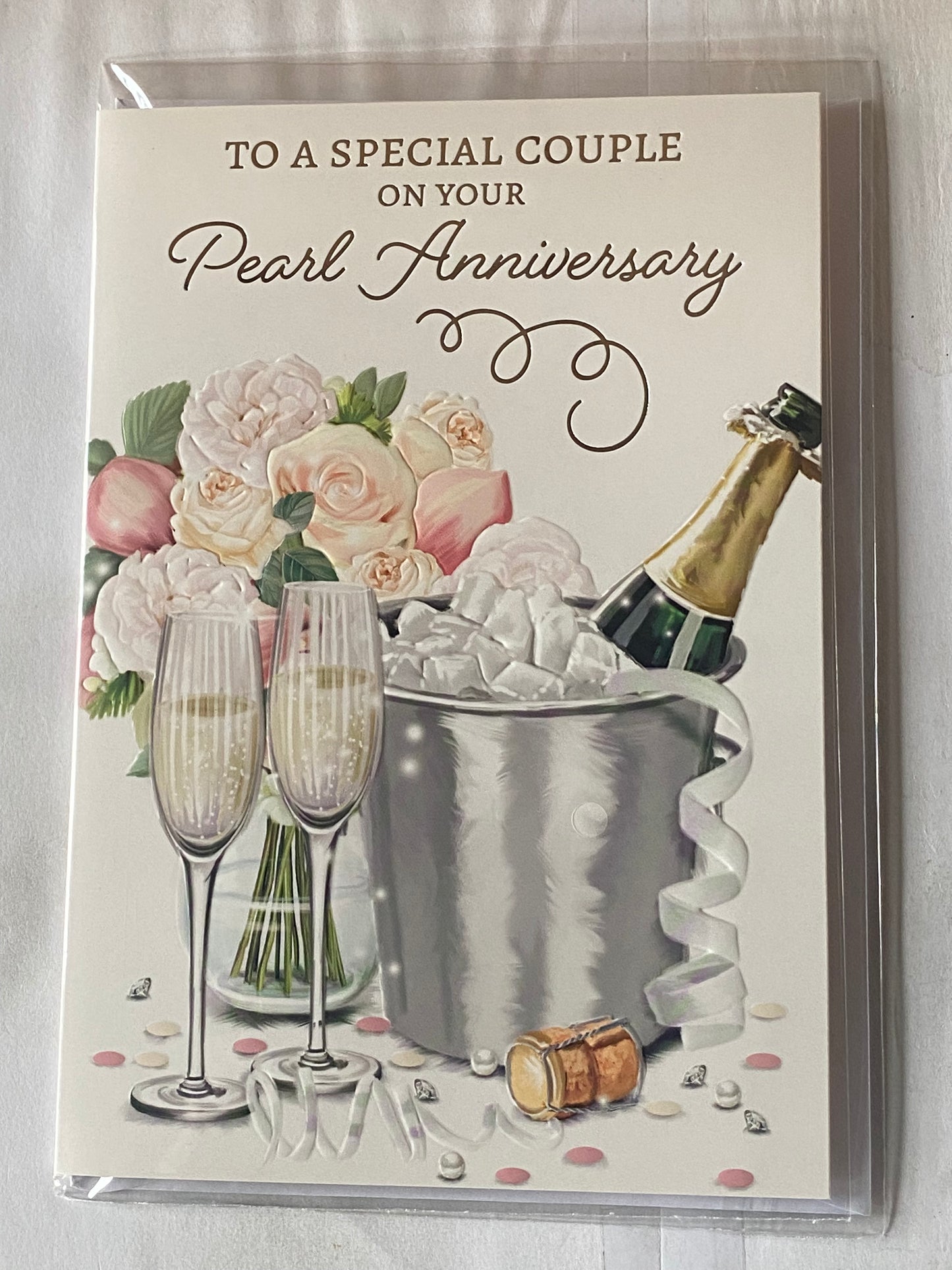 To A Special Couple On Your Pearl Anniversary 30th Wedding Anniversary Card Champagne/Flutes/Ice Bucket/Flowers Foil Detail(NC-VA246A)