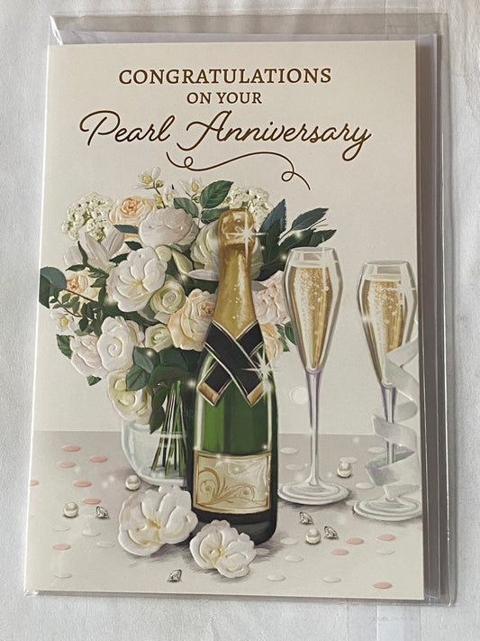 Congratulations On Your Pearl Anniversary 30th Wedding Anniversary Card Champagne/Flutes/Flowers Foil Detail(NC-VA246E)