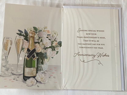 Congratulations On Your Pearl Anniversary 30th Wedding Anniversary Card Champagne/Flutes/Flowers Foil Detail(NC-VA246E)