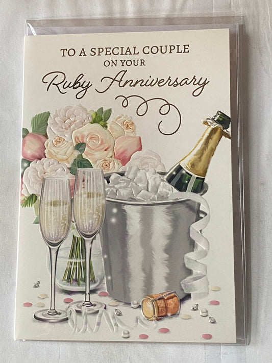 To A Special Couple On Your Ruby Anniversary 40th Wedding Anniversary Card Champagne/Flutes/Ice Bucket/Flowers Foil Detail(NC-VA246A)