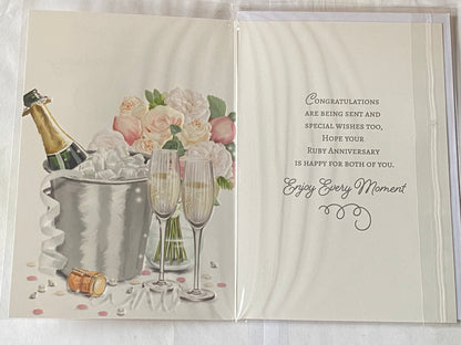 To A Special Couple On Your Ruby Anniversary 40th Wedding Anniversary Card Champagne/Flutes/Ice Bucket/Flowers Foil Detail(NC-VA246A)