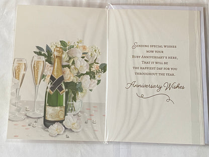 Congratulations On Your Ruby Anniversary 40th Wedding Anniversary Card Champagne/Flutes/Flowers Foil Detail(NC-VA246E)