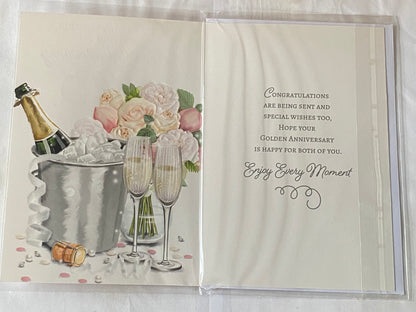 To A Special Couple On Your Golden Anniversary 50th Wedding Anniversary Card Champagne/Flutes/Ice Bucket/Flowers Foil Detail(NC-VA246A)