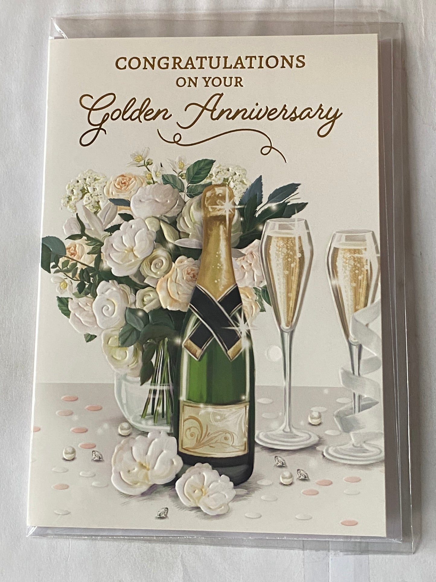 Congratulations On Your Golden Anniversary 50th Wedding Anniversary Card Champagne/Flutes/Flowers Foil Detail(NC-VA246E)