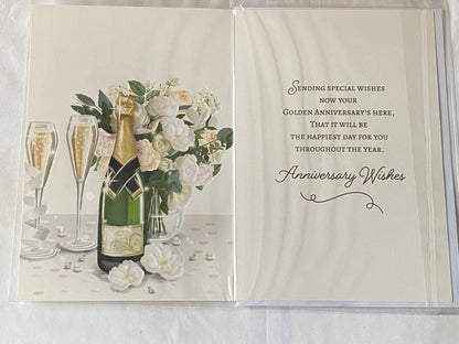 Congratulations On Your Golden Anniversary 50th Wedding Anniversary Card Champagne/Flutes/Flowers Foil Detail(NC-VA246E)