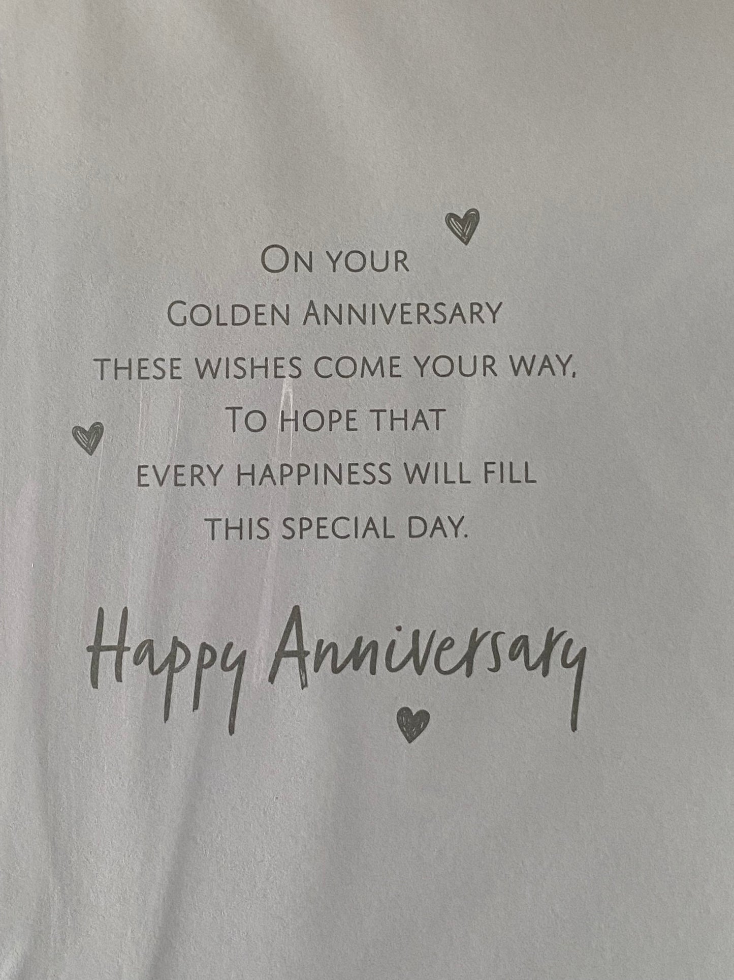 On Your Golden Anniversary 50th Wedding Anniversary Card Pink Champagne Flutes/Hearts/Words Ribbon/Foil Detail(PRELUDE49768)