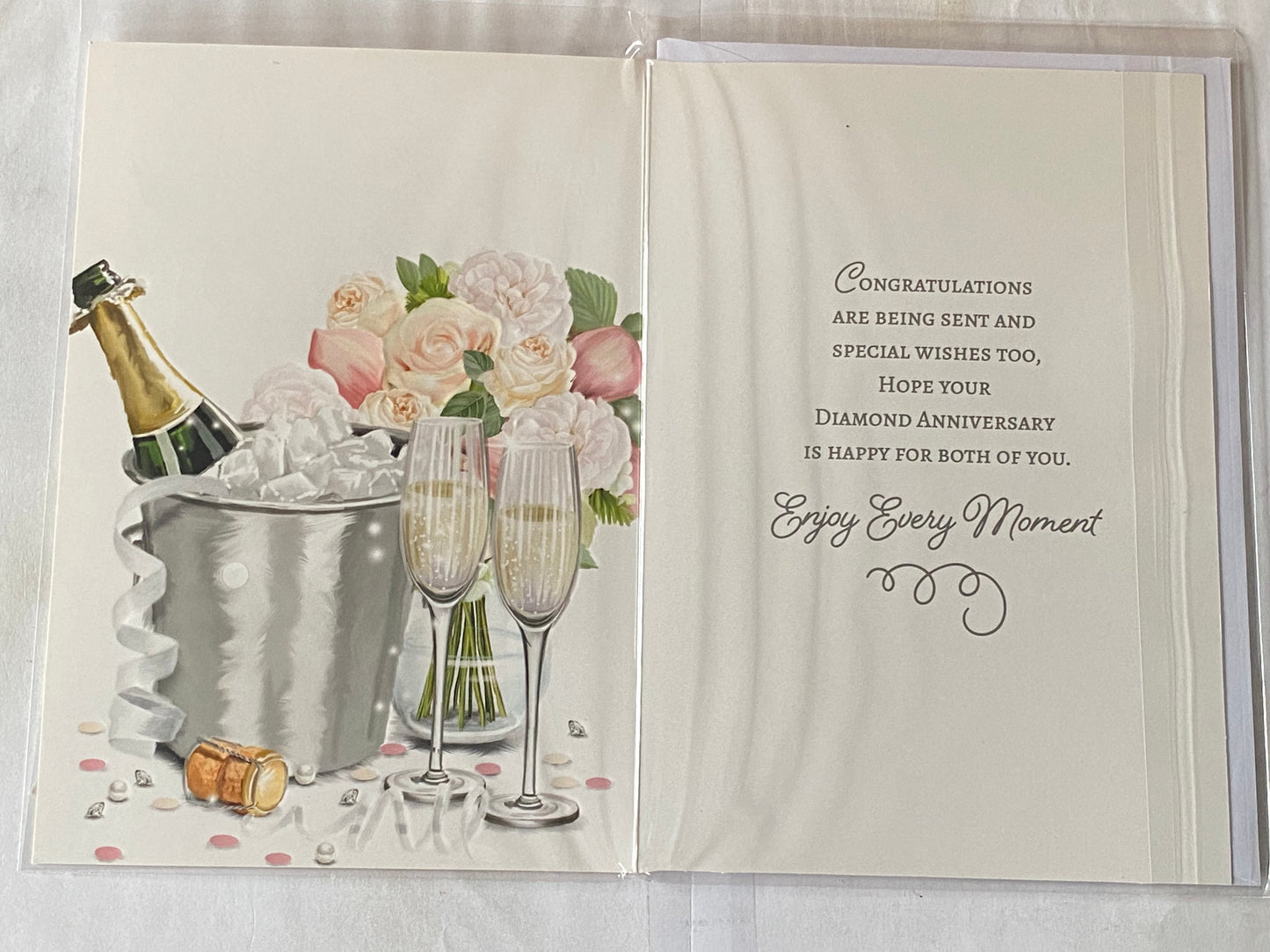 To A Special Couple On Your Diamond Anniversary 60th Wedding Anniversary Card Champagne/Flutes/Ice Bucket/Flowers Foil Detail(NC-VA246A)