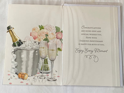 To A Special Couple On Your Diamond Anniversary 60th Wedding Anniversary Card Champagne/Flutes/Ice Bucket/Flowers Foil Detail(NC-VA246A)