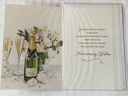 Congratulations On Your Diamond Anniversary 60th Wedding Anniversary Card Champagne/Flutes/Flowers Foil Detail(NC-VA246E)