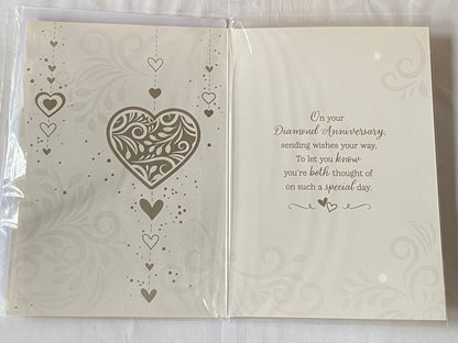 Congratulations On Your Diamond Anniversary 60th Wedding Anniversary Card White/Gold Hearts/Words Foil Detail(PH49495A)