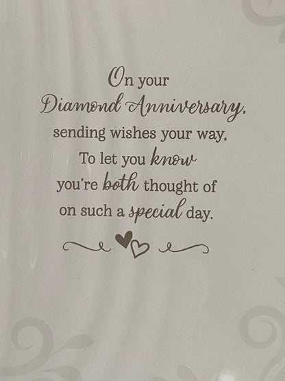 Congratulations On Your Diamond Anniversary 60th Wedding Anniversary Card White/Gold Hearts/Words Foil Detail(PH49495A)