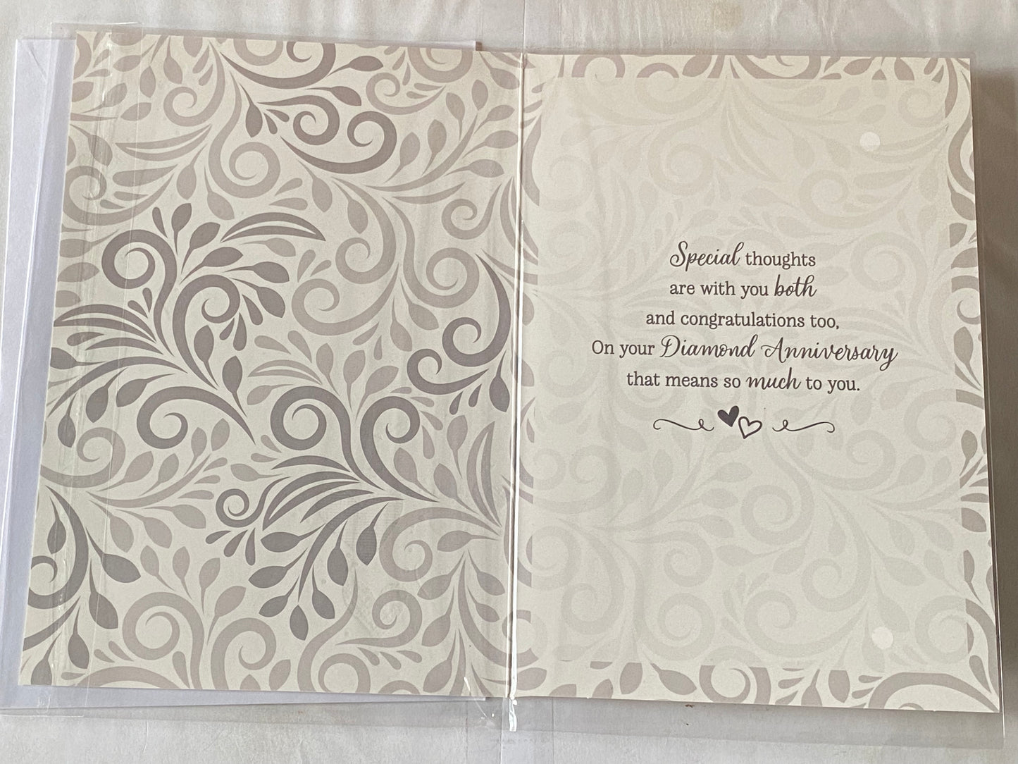 On Your Diamond Anniversary With Love 60th Wedding Anniversary Card White/Silver Hearts/Words Foil Detail(PH49495E)