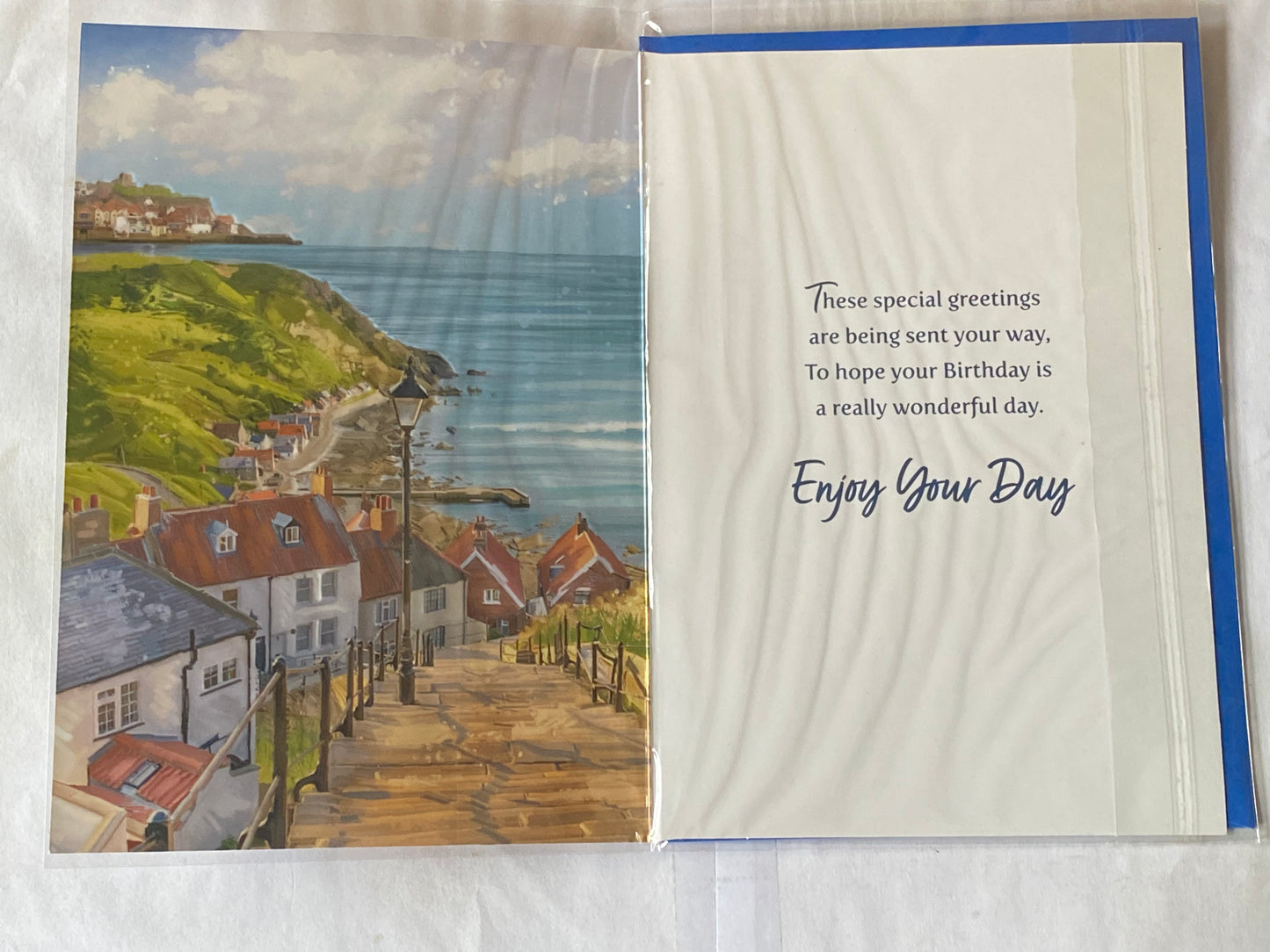 Mens/Male To Someone Very Special On Your Birthday Card Coastal Scene/Houses/Steps Foil Detail(NC-VA268A)