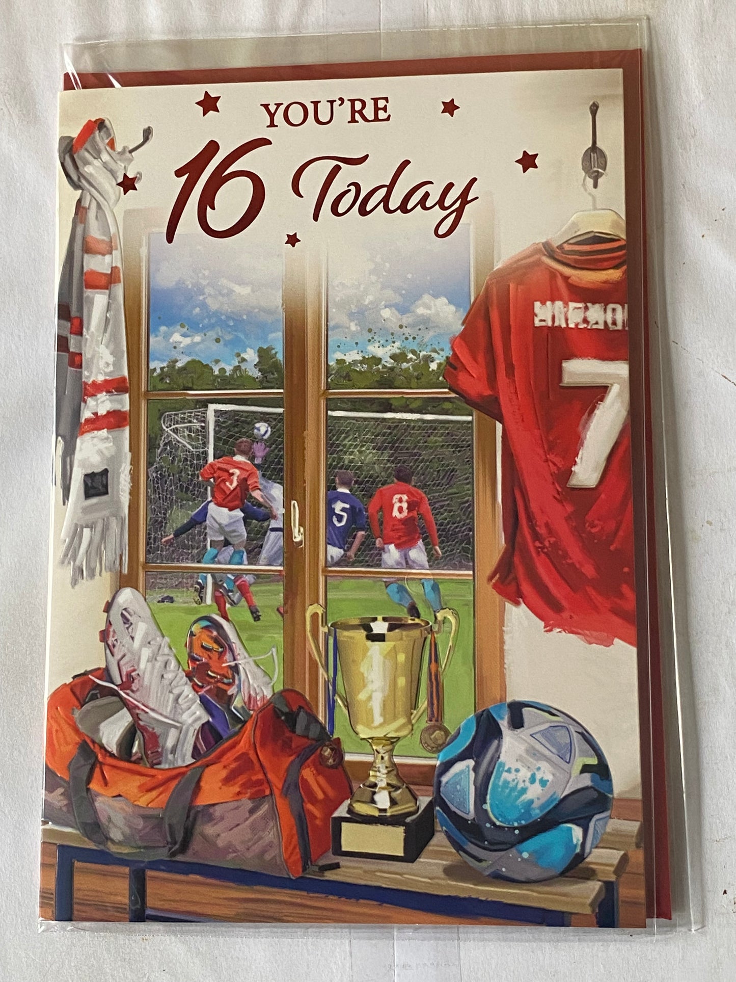 Boys Male Age 16 16th Sixteen Sixteenth You're 16 Today Birthday Card Football Players/Equipment Foil Detail(VA269E)