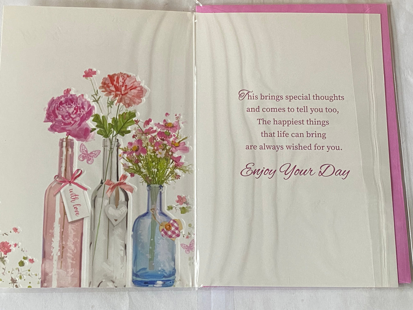 Ladies/Female Age 80 80th Eighty Eightieth Enjoy Your 80th Birthday Card 3 Glass Vases/Flowers/Butterflies Foil Detail(NC-VA261A)